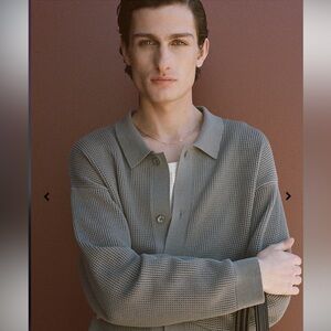 Frame Denim Charcoal Knit Button-Up open knit cardigan excellent condition MED